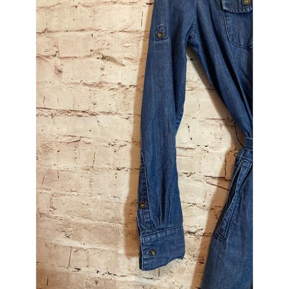 Banana Republic Shirt Dress Womens 2 Chambray Blue Full Button Front Belted - Picture 5 of 15